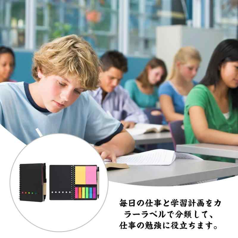 PAVIKE スパイラルノートブック メモ帳 ポケットサイズ リング 付箋 ページマーカータブ付き 罫線入りポケットメモパッド ペンホルダー付き 文具セット カラータブで効率的分類 便利なアク linears-11331676 LINEAR shop サンプル画像2