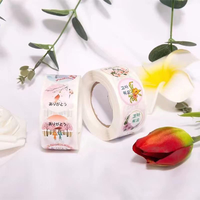 LINEAR shopのピンク 桜 花 メッセージシール 丸型 ありがとう 封印シール 直径2.5cm ピングラベル 贈り物 プチギフト｜アングル2