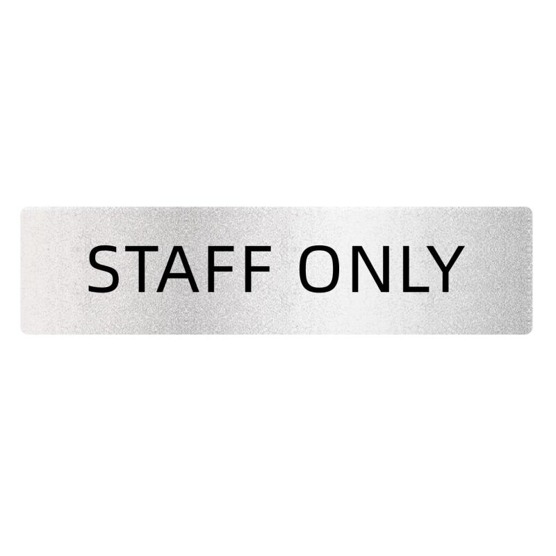 STAFF ONLY スタッフオンリー サインプレート（両面テープと磁石付き）2mm厚 16×4cm アクリル製 軽量 耐水 耐候 グレー 銀 シール式 (1枚入り ヨコ型)