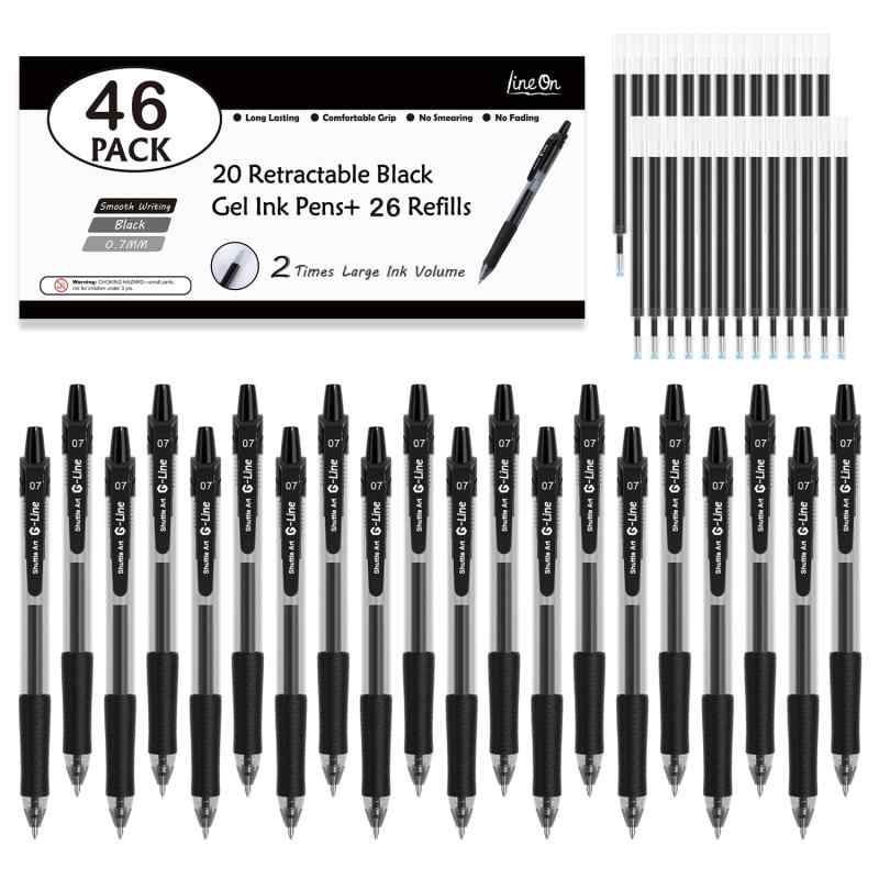 Lineon ジェルボールペン ボールペン ノック 式 ブラック 0.7mm 20ゲル ペン 26替え芯 46パック 速乾 手帳 ノート グラフ スケッチ 事務用 筆記具用