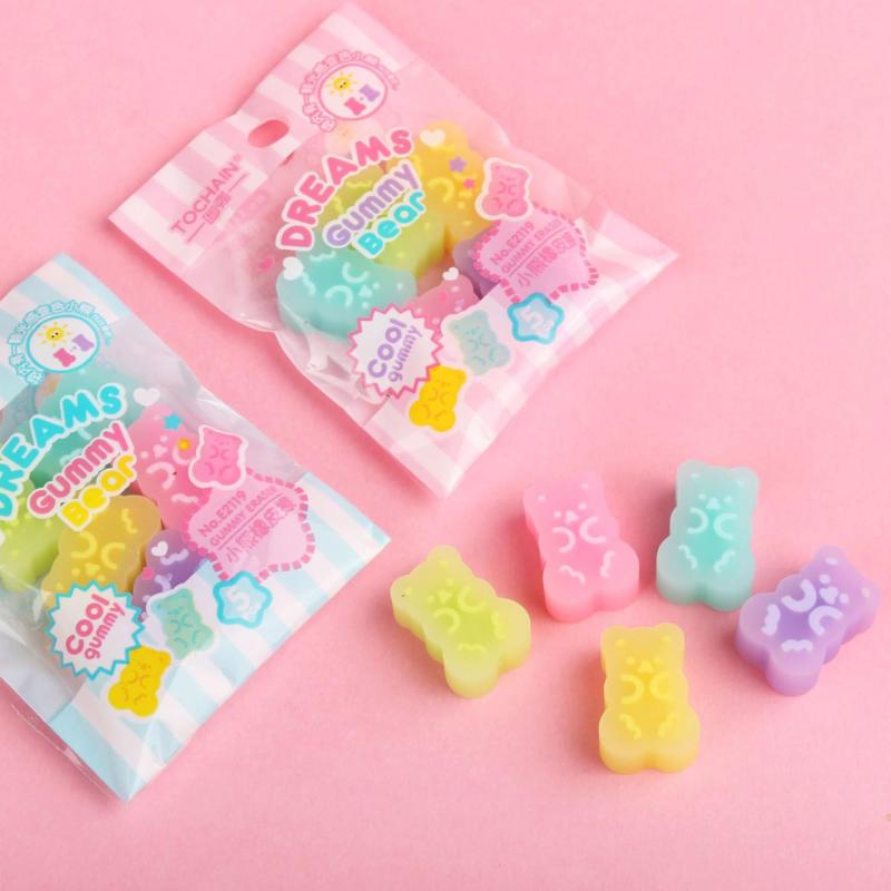 Refoiner 消しゴム 小学生 よく消える 5個ミニ消しゴム 半透明ゼリー可愛いグミベア消しゴム 多色鉛筆 消しゴム 折れない eraser おもしろ文房具 おしゃれ製図用消しゴム 入学祝い 小学生女子