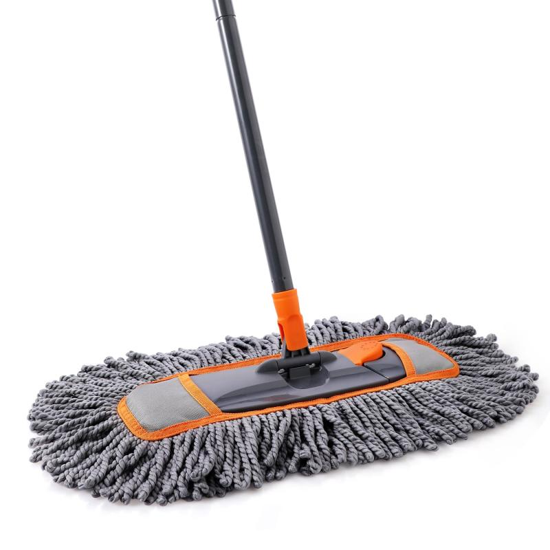 Rakuten - CLEANHOME モップ フロアモップ フローリング 乾湿両用可 360度回転 113-141cm伸縮可能 床拭き ベランダ 玄関 床 庭園 風呂にも適用 掃除道具 腰曲げず 交換可能 綿系クロス (グレー)