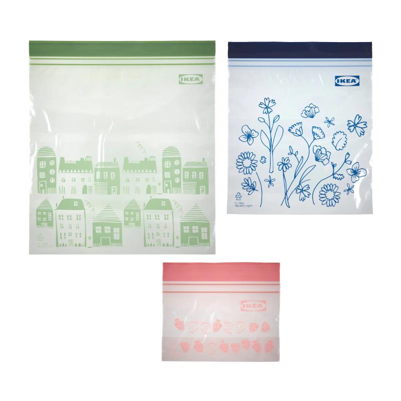 IKEA(イケア) 【セット品】Newデザイン ダブルジッパー付きプラスチック袋 ISTAD／イースタード 3種 75枚セット (2.5L×25枚 ライトグリーン, 1L×25枚 ブルー, 0.3L×25枚 ライトピンク) フリーザ