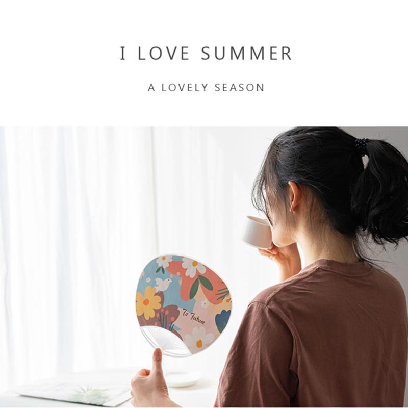 MinniLove いうち 団扇 可愛い絵柄 4種類入り 特大 軽量 涼 夏 頑丈耐久 防水で軽くて便利 コンパクト 持ち歩きに便利 お祭り/運動会/花火大会/旅行/外出/ピクニック/パーティー に適合 (花柄4種 linears-11344342 LINEAR shop サンプル画像3