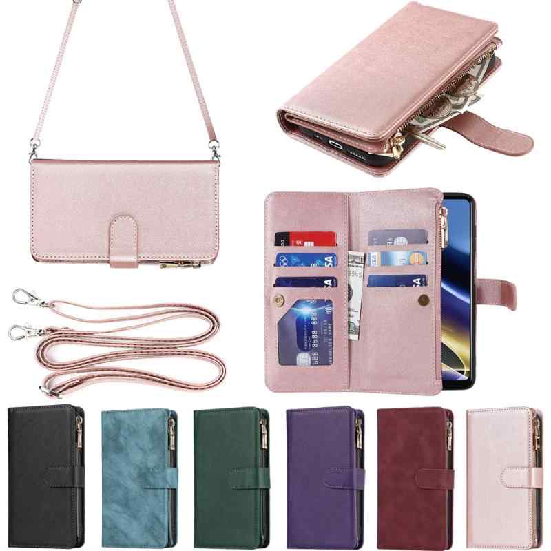 Eastwave for Motorola Moto G52J 5G ケース for moto G52j 5g 縄掛けケース 手帳型 財布型 ICカード コインポケット ストラップ付き カード 収納 小銭入れ ファスナーポケット付き PUレザー 6色ピン