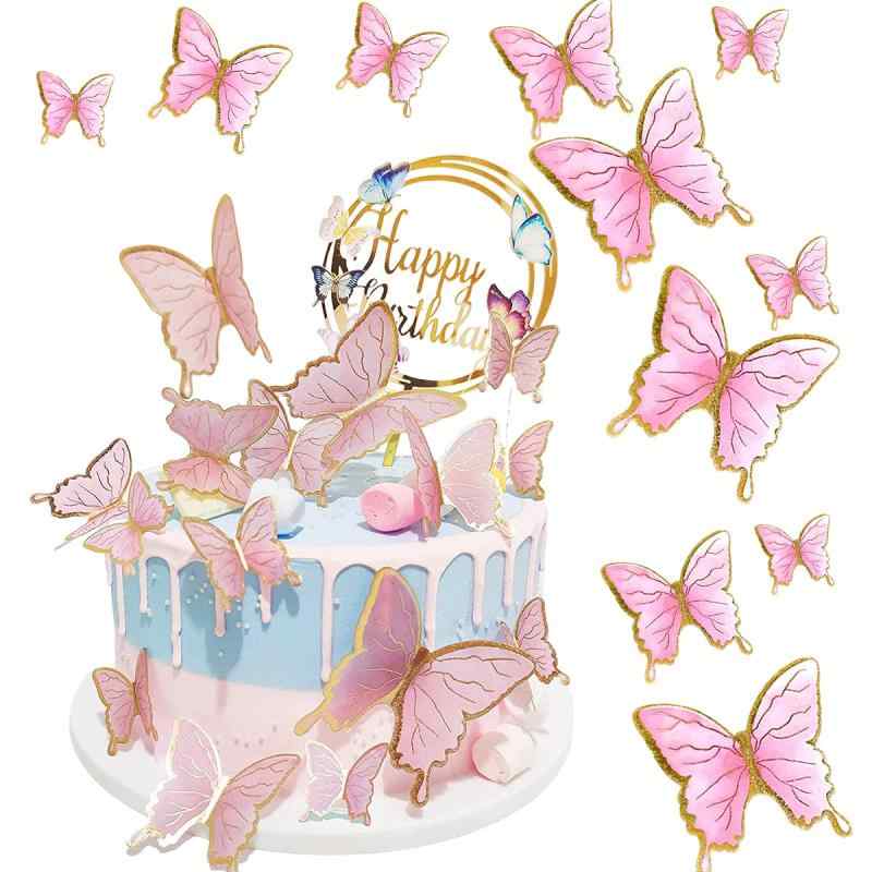ケーキトッパー 蝶 16枚セット バタフライ Happy Birthday ケーキ トッパー ケーキ飾り ケーキ挿入 デコレーション お誕生日 お祝い ウェディング 結婚式 記念撮影 七五三 パーティーグッズ 写真