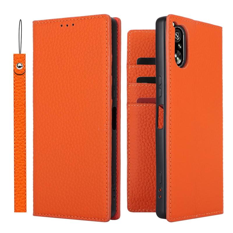挂绳荔枝纹真皮 索尼 Xperia カード収納 本革 耐衝撃