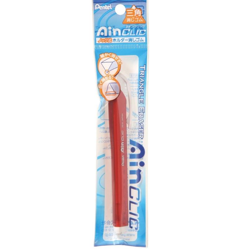 ぺんてる ホルダー消しゴム アインクリック XZE15-MB 5本セット メタルレッド個装サイズ/重さ:45×13×190mm/15g本体サイズ/重さ:19×13×125mm/14g材質:ホルダー/POM、PP、ABS、SUS 消しゴム/エラストマー