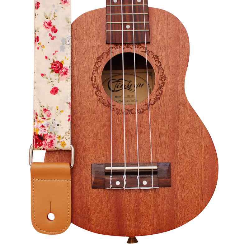 MUSIC FIRST®「野蔷薇-クリーム色」ソフトコットンウクレレストラップウクレレショルダーストラップ