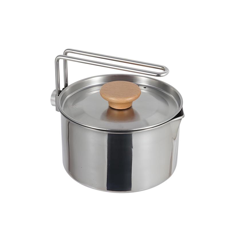Liroyal キャンプクッカー キャンプ用食器 キャンプ用 ケトル クッカー 容量：1L バーベキュー用 鍋 調理器具 スタッキング ソロキャンプ アウトドアケトル急須は直火可 焚火 キャンプ たき火