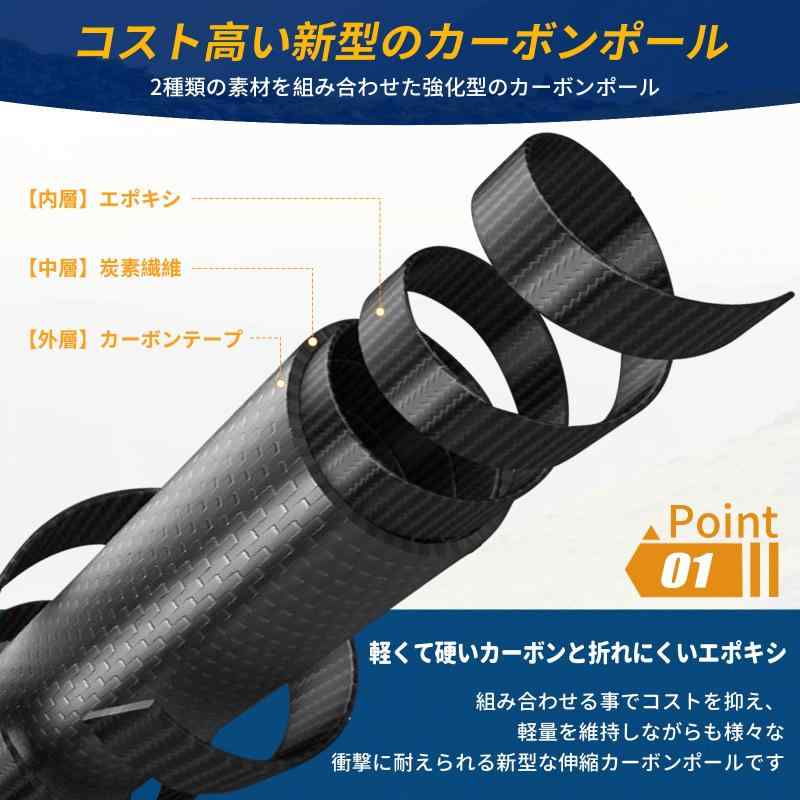 LINEAR shopの【アップグレード収納長さ】タープポール カーボン 高炭素 無段階調節 テントポール スライド式 伸縮ポール 短くて軽い コンパクト 収納袋付き｜アングル3