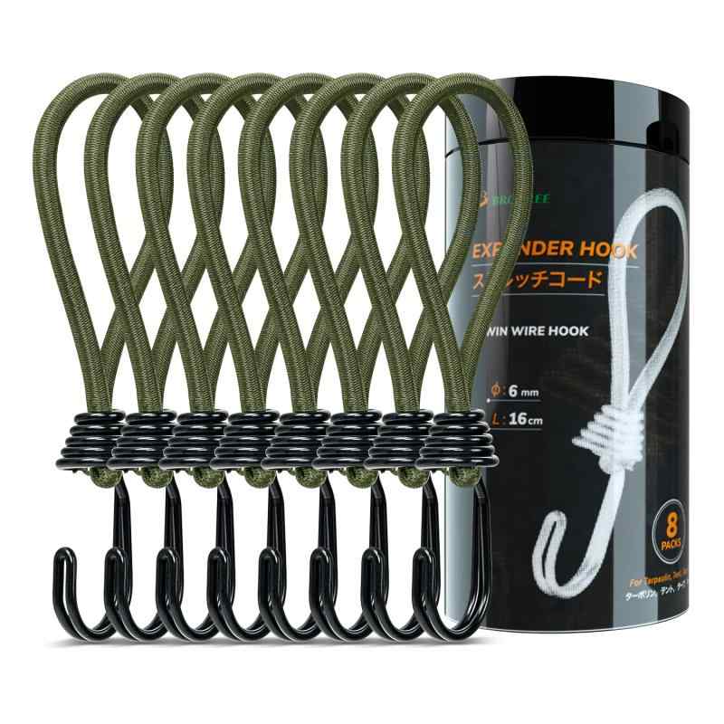 Brotree Stretch Cords, Tent & Tarp Parts, Guy Lines, Elastic Hooks, Twin Hooks, Tent, Camping, Outdoor Use, Set of 8