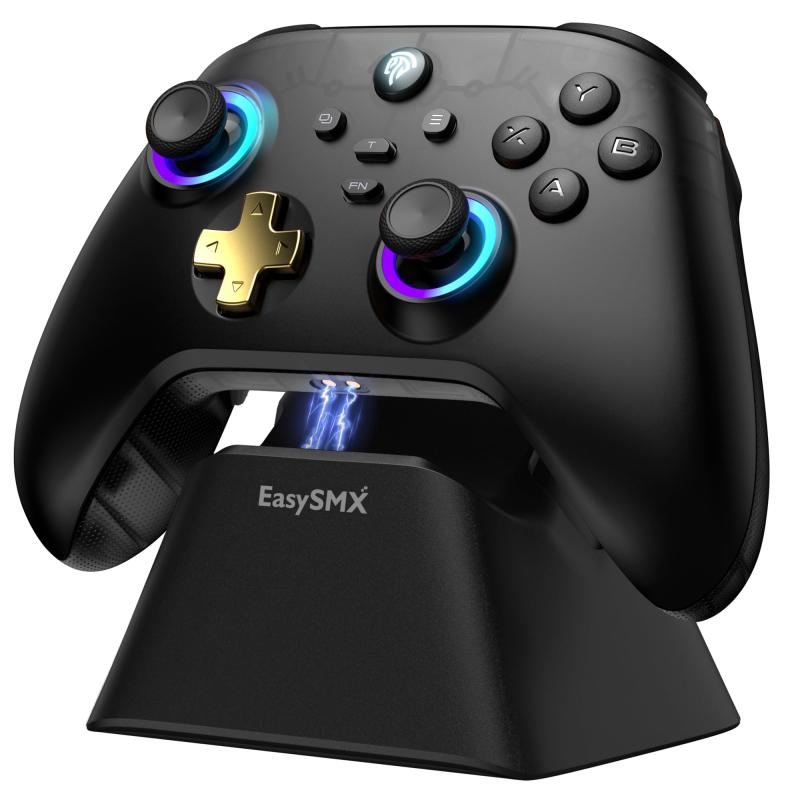 LINEAR shopのEasySMX D05 PCワイヤレスコントローラー、Switch コントローラー、PC/Switch/iOS/Android/Steam用ゲームパッド、ホール効果トリガー付き、ジョイスティック/1000mAhバッテリー｜アングル2