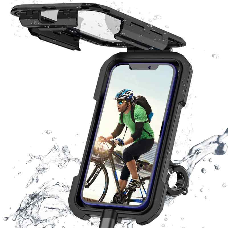 スマホホルダー 自転車 防水 スタンド 防振 バイク用 携帯 スマートフォン 撮影 360度回転 スクーター ホルダー 固定用 6.8インチ以下 iPhone Galaxy Android 多機種対応 (Black)
