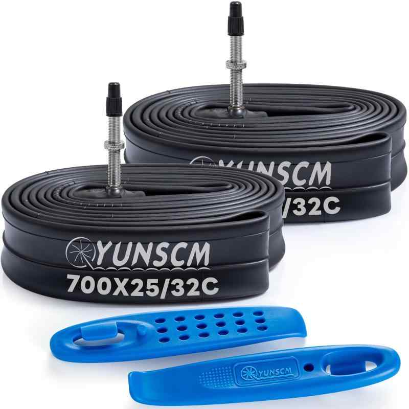 YunSCM 2本,700 28c チューブ,仏式バルブ48mm 高リムの最良選択,自転車 チューブ 700x28c,700x25/32c 自転車チューブ+タイヤレバー,適用 700x25c/700x28c/700x30c/700x32c ロードバイク✅【700x25-32c 自転車チューブ】：700x25c/28c/30c/32c の自転車に適用され、仏式バルブ48mm,高リムの最良選択。ほとんどのロードバイクに適しています。注意：購入前にタイヤのサイズをチェックしてください。タイヤサイズは通常、アウタータイヤに表示されます。✅【場所を取らず、持ち運びに便利】：700 28c チューブは折りたたむと体積が小さく、外出先で遠距離を走るときも持ち歩くことができ、チューブがパンクした後に乗れない気まずい思いを避けることができる。✅【高品質ブチルゴム】：この材質の700 28c 自転車チューブはより良い気密性を提供することができて、長い時間空気を維持することができて、いつも空気を打つ必要はありません。✅【取り付けやすい】：高品質プラスチック製タイヤレバー2本を含むので、チューブを交換するのが簡単です。チューブの交換に役立ちます。✅【予算節約】：自分でやると、地元の店に行ってタイヤを交換するよりも予算を節約できます。スペア自転車のチューブとして、チューブが破裂した後に走行できない気まずい思いを防ぐことができます。✅【正しい取り付け方】：まず、チューブをリムに押し込んで、チューブに少量(20%)の空気を入れます。次に、タイヤを装着して、タイヤとリムの端が合ってチューブを挟んでいないことを確認してから、再びチューブに適正な空気圧を入れてください。(チューブとタイヤが一緒に空気を入れていないと、即ちチューブのみに空気を入れている場合とか、あるいは、チューブがタイヤとリムの端に挟まれている場合とか、エア漏れやパンクが起きりやすくなりかもしれませんので、ご注意ください。）