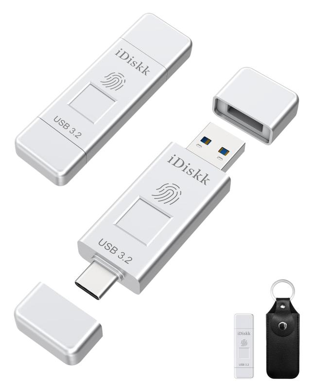 iDiskk 指紋認証 USBメモリ・フラッシュドライブ USB3.2 Gen2 フラッシュメモリー 最大読取り速度450MB/s ハイスピード【USB3.2+Type-Cコネクタ搭載 APP使用と不使用二つ選択あり】OTG外付けUSBディスク