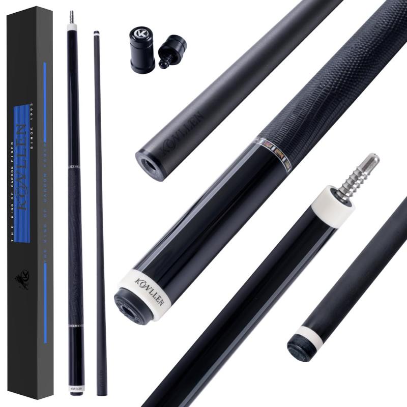 KONLLEN カーボンファイバープールキュー Low Deflection シャフト プロテーパー設計 エボニーインレイ 11.8mm / 12.5mm 調整式ウェイトシステム 競技向け 高精度