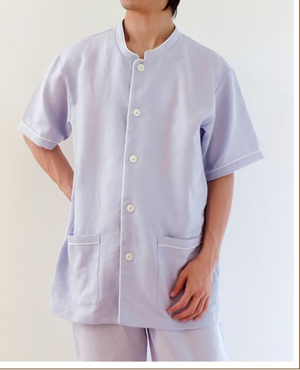 【送料無料】リネン パジャマ メンズ（半袖・長パンツ）麻100% ブルー 日本製 涼しい 夏