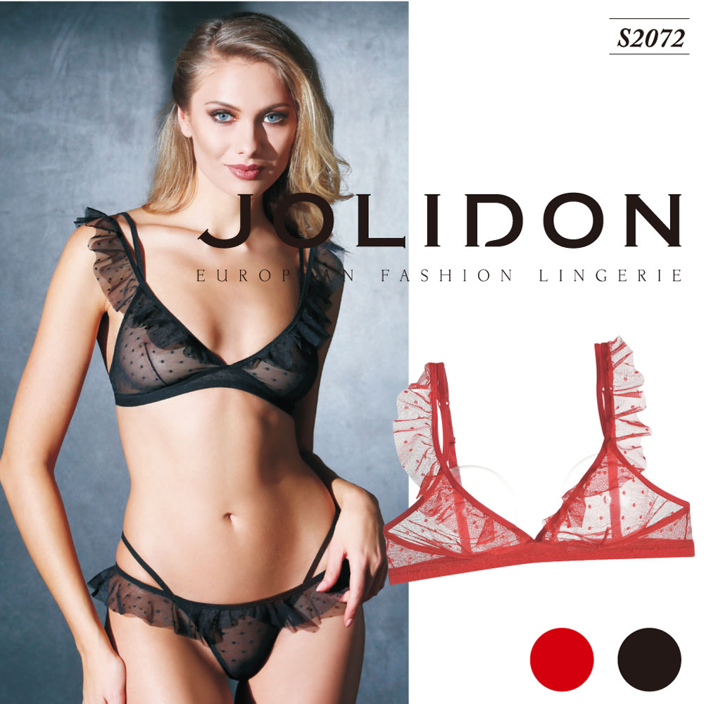 Jolidon／ジョリドン Chloe（クロエ） 直輸入 ヨーロッパ インポートランジェリー 2WAYストレッチドットチュールフリルノンパッドノン..