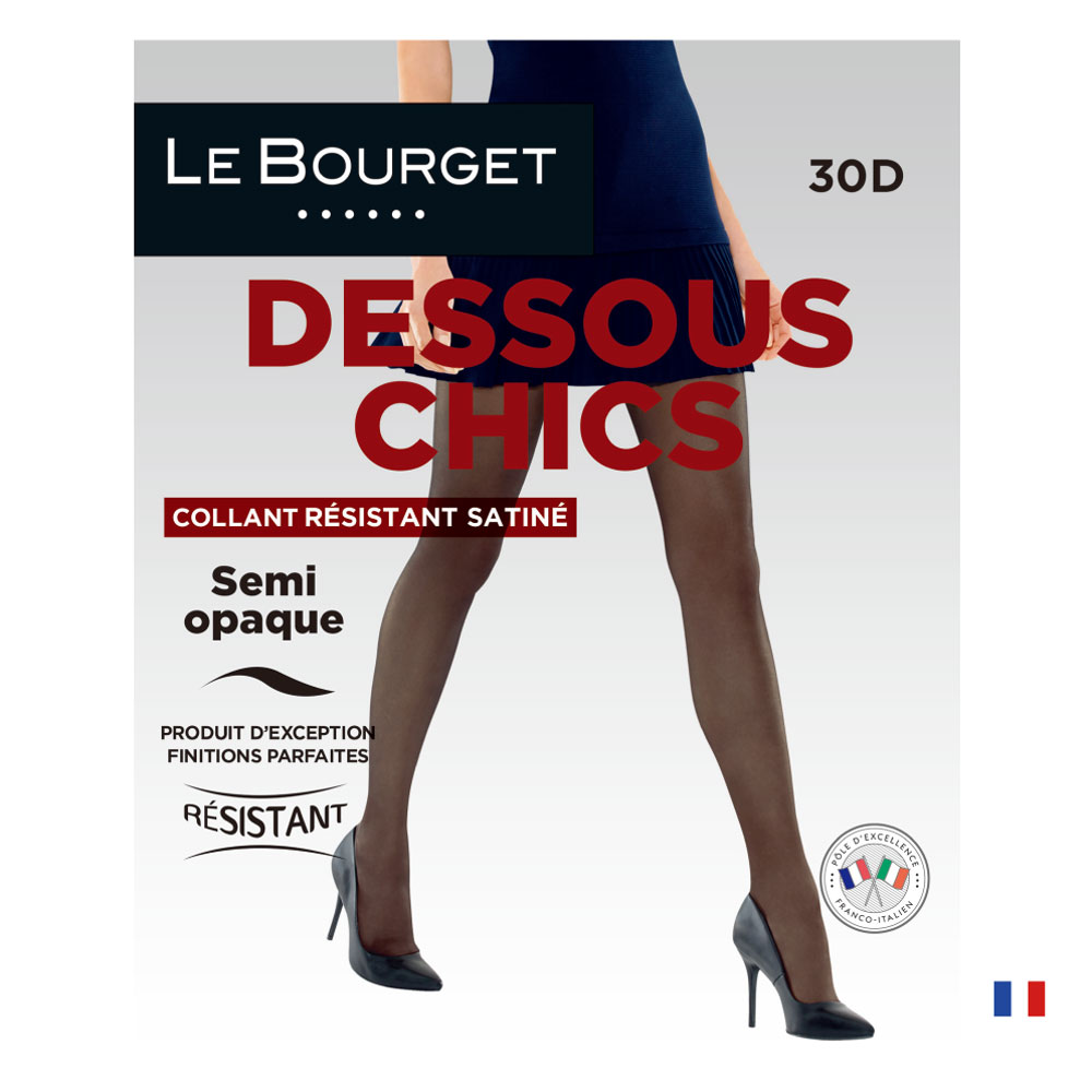 Le Bourget／ル ブルジェ【COLLANT　SEMI-OPAQUE 30（半不透明タイツ 30）】DESSOUS CHICS（ドゥス　シックス）インポートストッキング30デニール2WAYストレッチつま先補強タイプコットンマチあり