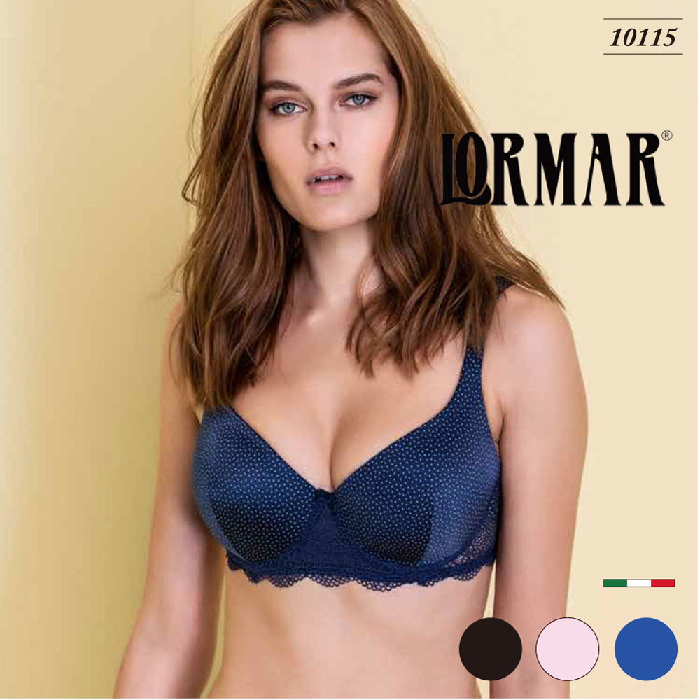 LORMAR ／ ロルマー【DOTS（ドッツ）】Dot10115直輸入イタリアインポートランジェリーイタリア　ブラ3／4カップブラ立体成形パッドバルコニーブラムースストレッチカップ2WAYストレッチスカラップレースピンドットプリント