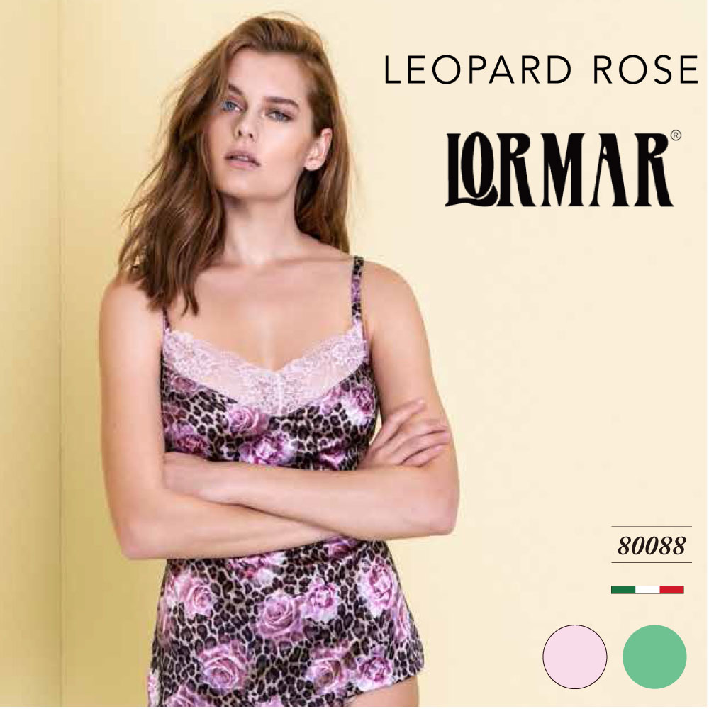 LORMAR ／ ロルマー【LEOPARD ROSE レオパード ローズ 】Leo80088直輸入イタリアインポートランジェリーイタリア トップスキャミソール2WAYストレッチスカラップレースヒョウ柄＆バラプリント…