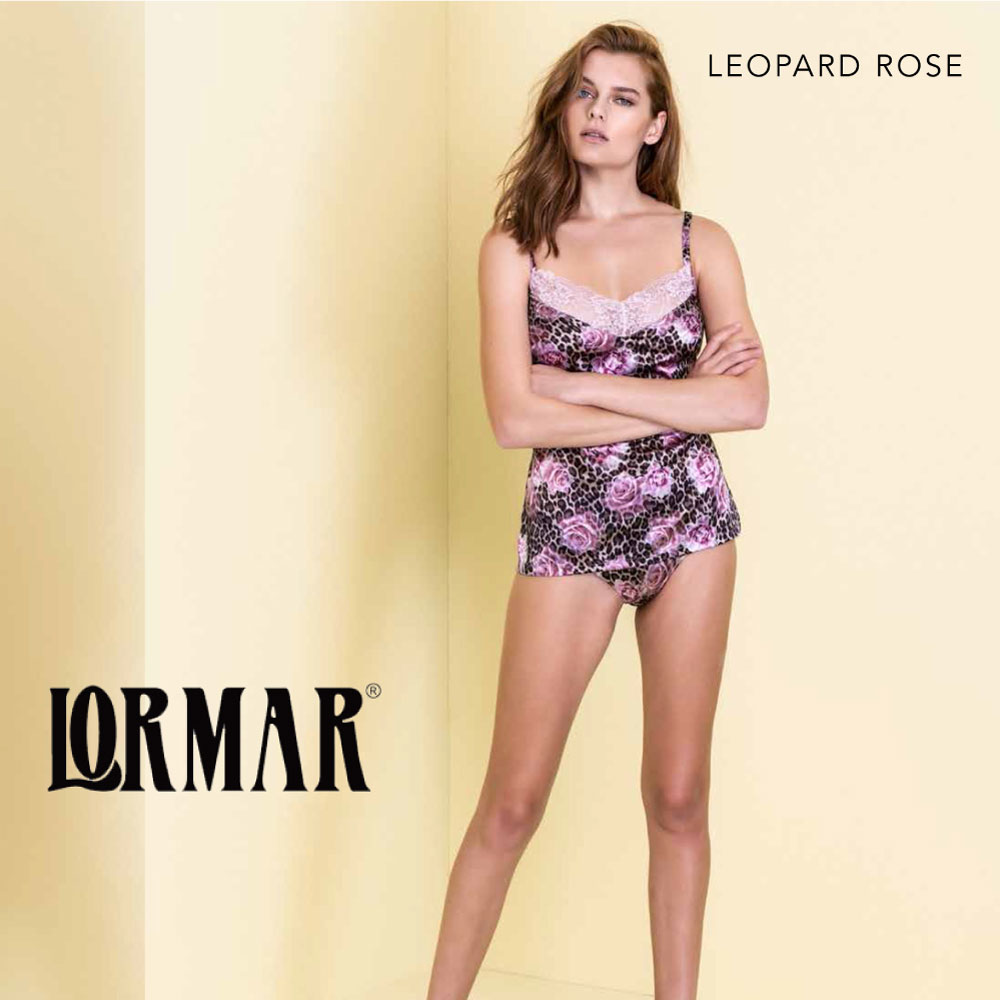 LORMAR ／ ロルマー【LEOPARD ROSE（レオパード ローズ）】Leo80088直輸入イタリアインポートランジェリーイタリア　トップスキャミソール2WAYストレッチスカラップレースヒョウ柄＆バラプリントサテン