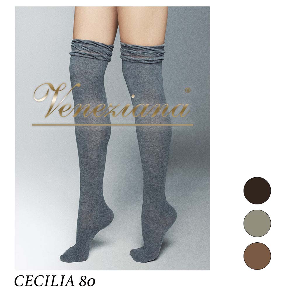 Veneziana／ベネチアナCECILIA （セシリア）Socks（ソックス）EUインポートコットンハイソックスイタリア製オーバーニー丈80デニール2WAYストレッチコットンつま先補強タイプフラットシーム