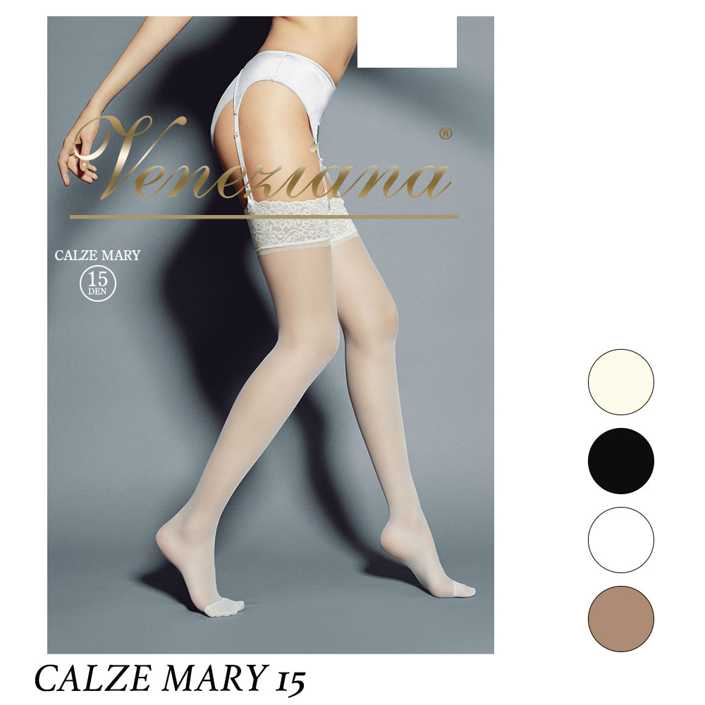 Veneziana／ベネチアナCALZE MARY 15 メアリーイタリアインポートガーターストッキング15デニール2WAYストレッチつま先スルータイプノンシリコン口ゴムゆったりガーターストッキング ゆったり大きいサイズ