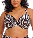 大きいサイズ インポート 体型カバー 水着【予約】UWプランジビキニ Fiji Falls by Elomi Swim (ワイヤー入りビキニ) gカップ hカップ iカップ jカップ kカップ nカップ グラマーサイズ 水着 インポート 大きいカップ ビキニ サポートビキニ ブラック ストライプ 送料無料