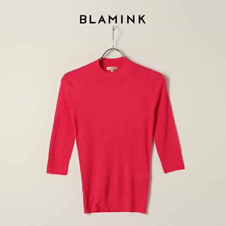 【23%OFF】BLAMINK ブラミンク カシミヤシルク18Gリブショートスリーブニット{7913-106-0205-PNK-BAS}