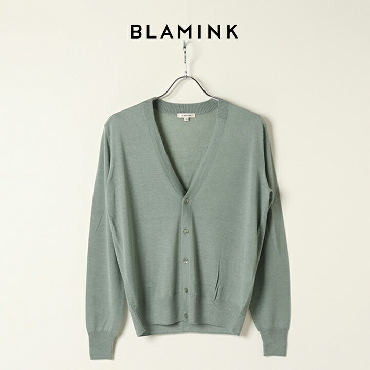 BLAMINK ブラミンク カシミヤシルク18G Vネックカーディガン 7915-106-0032-OLV-BAS