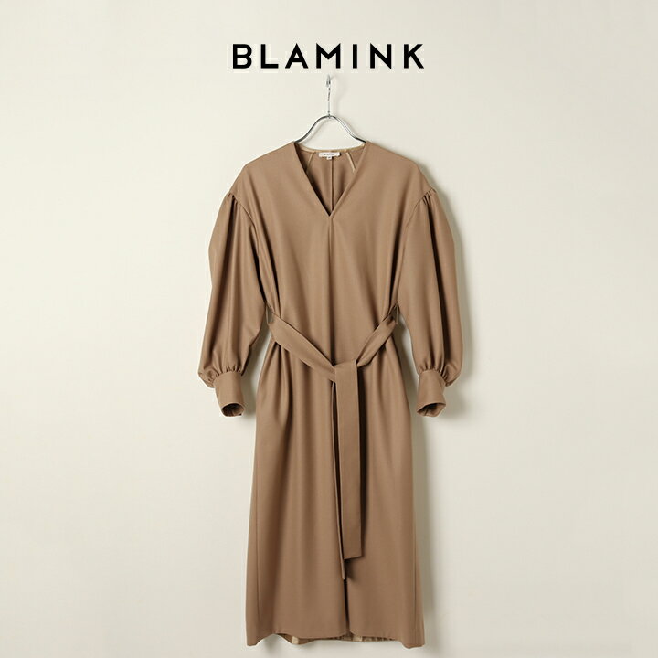 BLAMINK ブラミンク ウールVネックロングスリーブワンピース 7926-230-0233-BEG-BJA