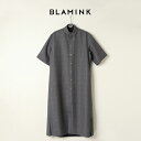 【40%OFFセール】BLAMINK ブラミンク ウールモヘヤチェックレギュラーカラーショートスリーブワンピース{7926-230-0243-DGY-BAS}