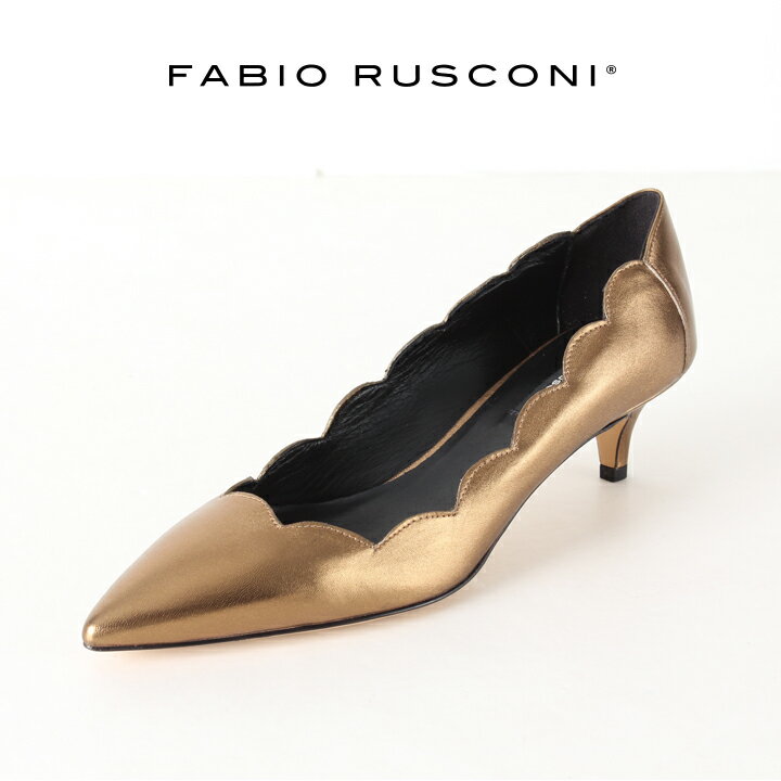 ファビオ ルスコーニ パンプス FABIO RUSCONI ファビオルスコーニ 1170 LUXER スカラップローヒールポインテッドトゥパンプス{-AHA}