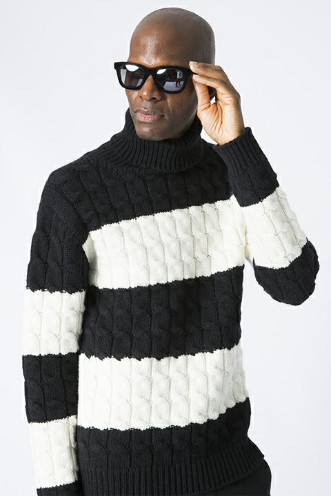 Rakuten - ▽50%OFFアウトレットセール77,000円→38,500円▽ 1piu1uguale3 ウノピゥウノウグァーレトレ WOOL CASHMERE 【BORDER】 BIG CABLE TURTLE{MRK043-WCA010-9912-AEA}