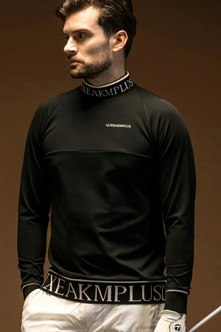 楽天link bar【20％OFFプレセール】LUXEAKMPLUS リュクスエイケイエムプラス ゴルフ 軽量ヘムロゴモックネックロングTシャツ{-BDA}