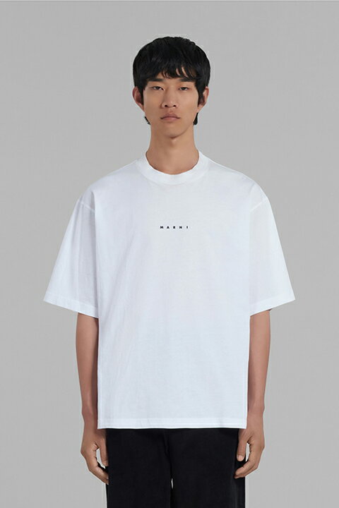 MARNI マルニ ロゴ入りオーガニックコットン Tシャツ(ボクシーフィット){HUMU0223P1USCS87LOW01-BDS}