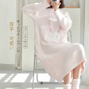 ルームワンピース レディース ロングワンピ パジャマ 秋冬 クルーネック ナイトガウン うさぎのモチーフ 可愛い 厚手 部屋着 フランネル 柔らかい リラックス ゆったり 暖かい ナイトウェア ガウン 防寒 送料無料