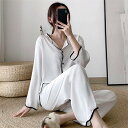 パジャマ ルームウェア 長袖 レディース ルームパンツ 長ズボン セットアップ ルームトップス 前開き 無地 バイカラー 柔らかい 2点セット 春 夏 ロングパ...