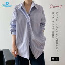 ストライプシャツ シャツ ブラウス ショート 羽織り アウター カーディガン 2way トップス レディース ブルー 春夏 ストライプ 長袖 カジュアル シンプ...
