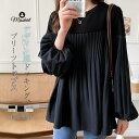 Tシャツ tシャツ レディース 新作 フェイクレイヤード 長袖 無地 プリーツ トップス 配色 バルーン袖 春 秋 ラウンドネック シャツ プルオーバー 切り替え ドッキング デザイン感 レイヤード風 重ね着風 通勤 OL お洒落 可愛い ゆったり 30代 40代 50代 着回し 送料無料