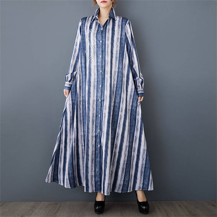 シャツワンピース ストライプ 新作 レディース ワンピース 長袖 シャツ襟 プリント ロングワンピース 前開き ボタン ロング ワンピ アウター デザイン感 体型カバー ゆったり お洒落 カジュアル 大きいサイズ 通勤 OL オフィス 大人 着痩せ 春 秋 着回し 送料無料