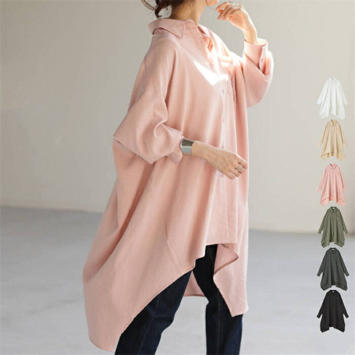 シャツ ロングシャツ レディース 無地 長袖 コート アウター スプリングコート ベーシック ライトアウター トップス デザイン感 前開き 羽織り ボタン シンプル カジュアル 大きいサイズ 可愛い 春 夏 秋 通勤 OL お洒落 20代 30代 40代 50代 着回し ゆったり 送料無料