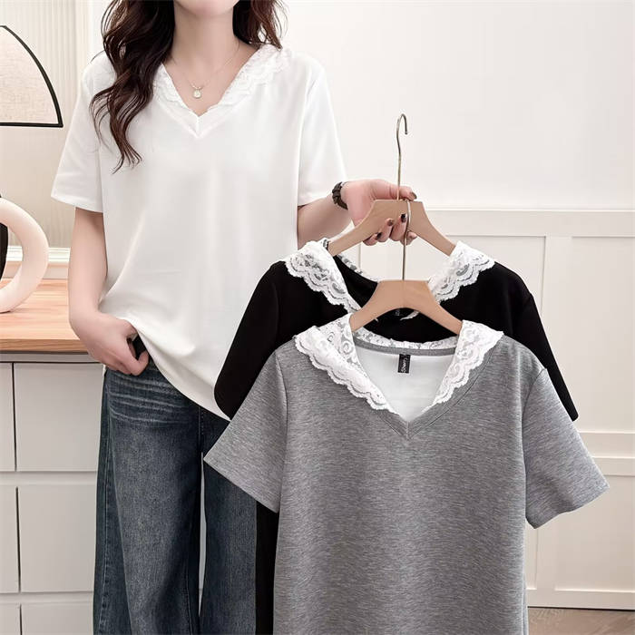 Tシャツ レース フード付き レディース 綿 半袖 無地 Vネック パーカー tシャツ スウェット トップス デザイン感 オーバーサイズ プルオーバー 春 夏 大人 ゆったり 着痩せ 体型カバー シンプル カジュアル 通勤 OL オフィス 30代 40代 50代 大きいサイズ 大人 送料無料