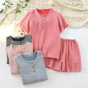 綿 ルームウエア パンツセット レディース 新作 ガーゼ セットアップ 上下セット ショートパンツ 半袖 シャツ パンツ 薄手 無地 ラウンドネック プルオーバー ボタン ハーフパンツ 春 夏 大きいサイズ カジュアル シンプル 2点セット 寝間着 部屋着 大人 快適 送料無料