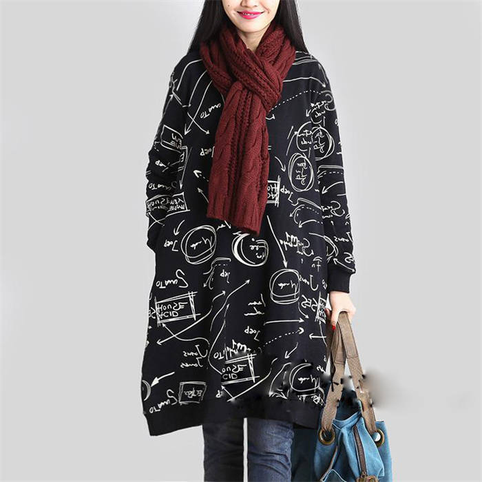 パーカー チュニック レディース パーカーワンピース 長袖 英字 プリント ラウンドネック ワンピース プルオーバー チュニックワンピース ロングパーカー デザイン感 春 秋 ゆったり 大きいサイズ カジュアル 通勤 OL オフィス 可愛い 体型カバー 大人 お洒落 送料無料