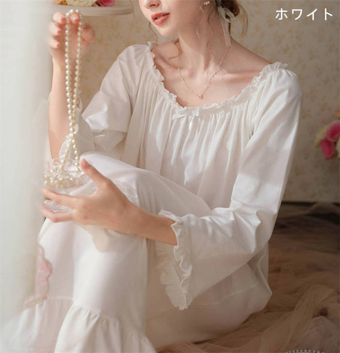 ルームウエアワンピースフリル綿レデ...