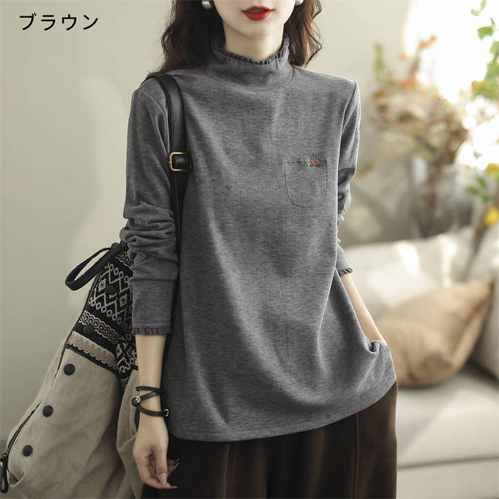 Tシャツ ベーシック フリル レディース 新作 刺繍 花柄 長袖 インナー フリルネック プルオーバー レースブラウス トップス ゆったり お洒落 レーストップス 着回し 大人 可愛い 春 秋 カジュアル 通勤 OL オフィス ビジネス エレガント 20代 30代 40代 50代 送料無料