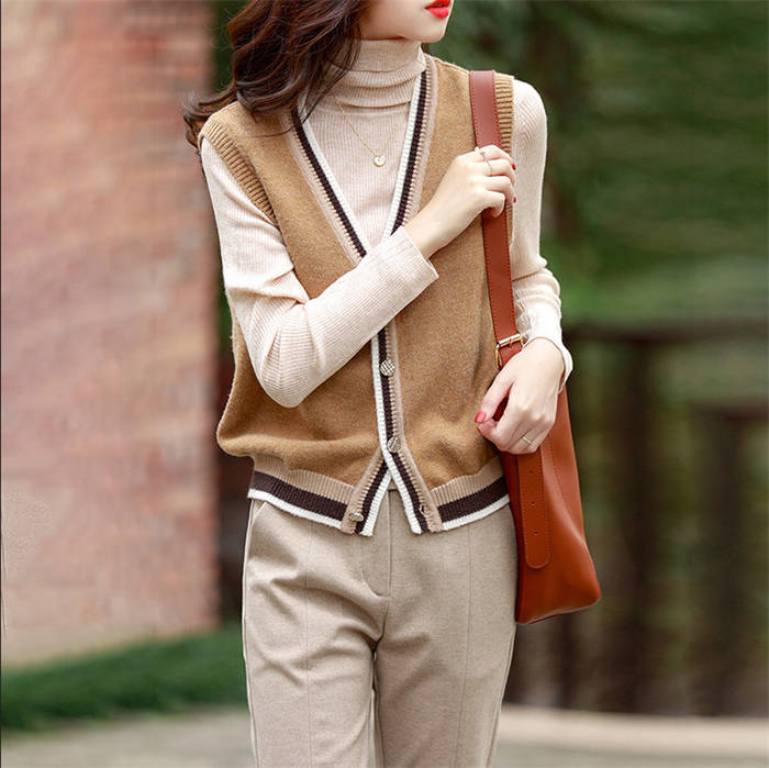 ニット ベスト 配色 レディース 新作 ニットベスト ノースリーブ Vネック ジレ カットソー 無地 重ね着 トップス 春 秋 冬 デザイン感 切り替え 大人 カーデ ゆったり 着痩せ オフィス 前開き 羽織り ボタン レイヤード 通勤 OL 通学 カジュアル オフィス 快適 送料無料